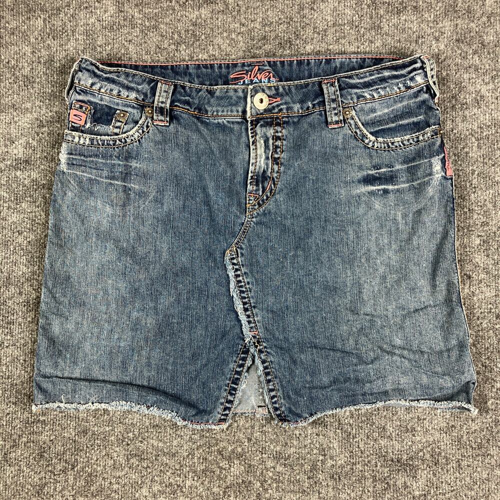 Silver Jeans Skirt Womens Size‎ 31 Blue Denim Raw Hem Distressed Western